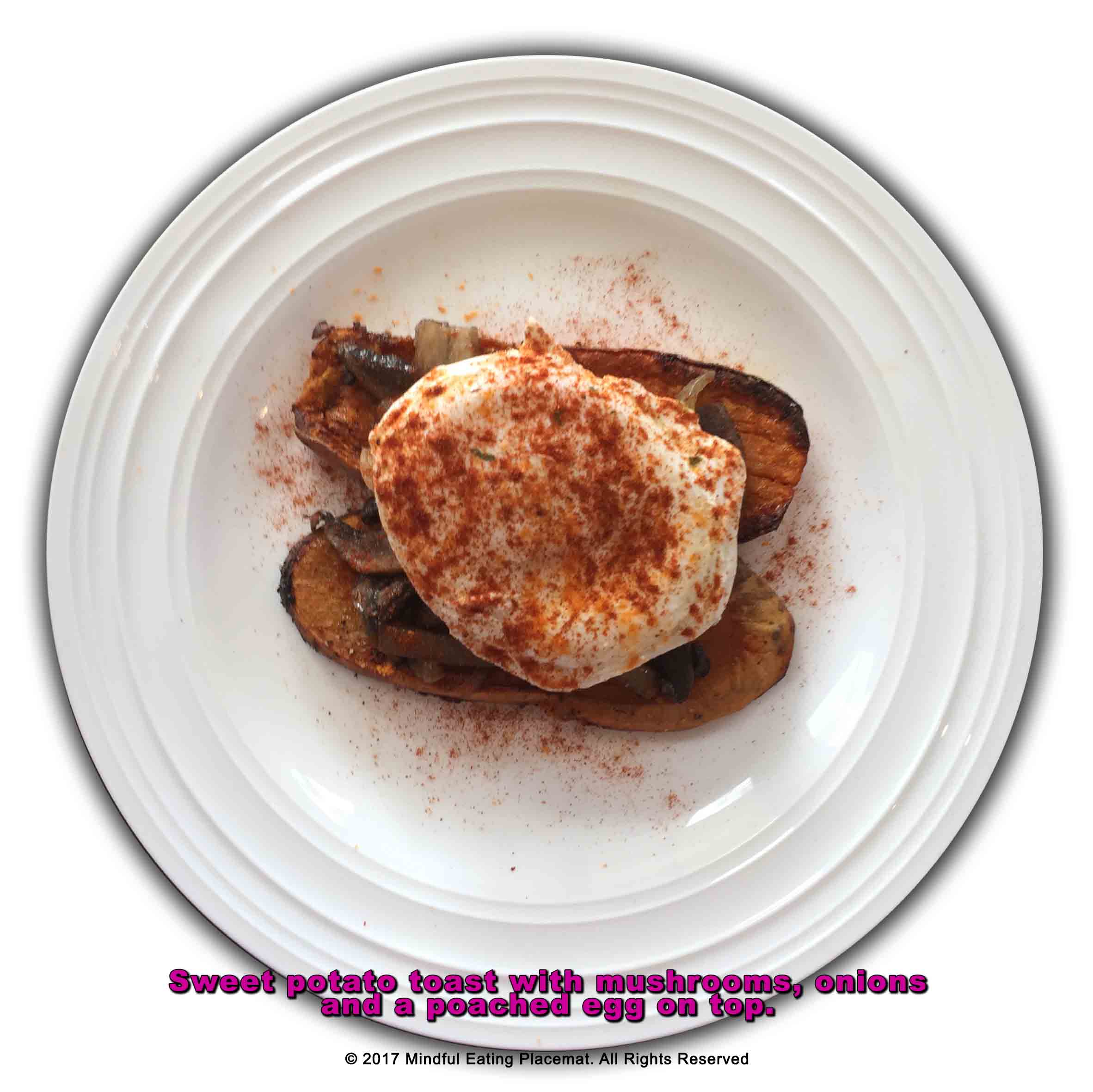 Sweet potato toast with mushrooms and poached egg