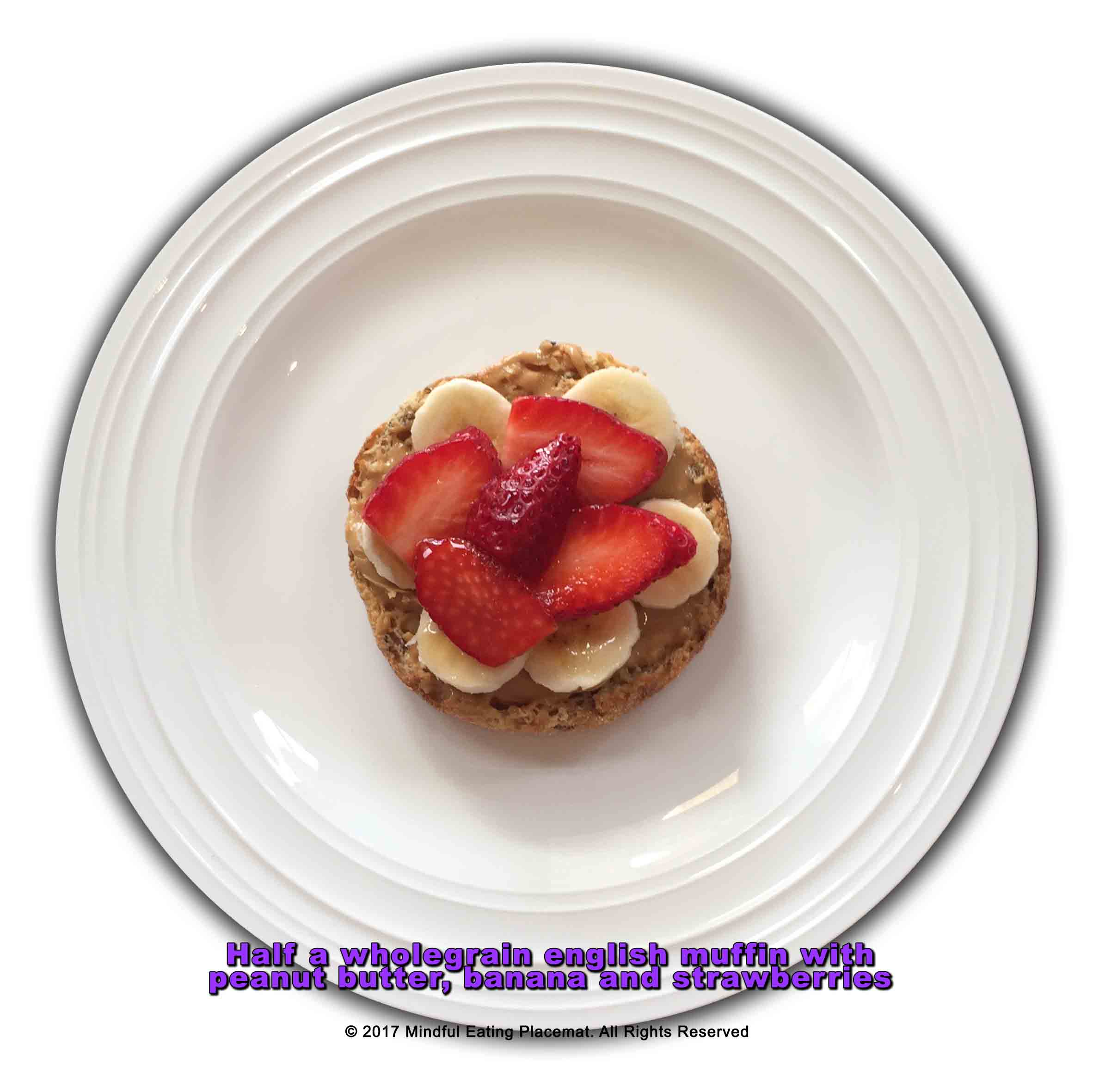 Wholegrain muffin with peanut butter, banana and strawberry