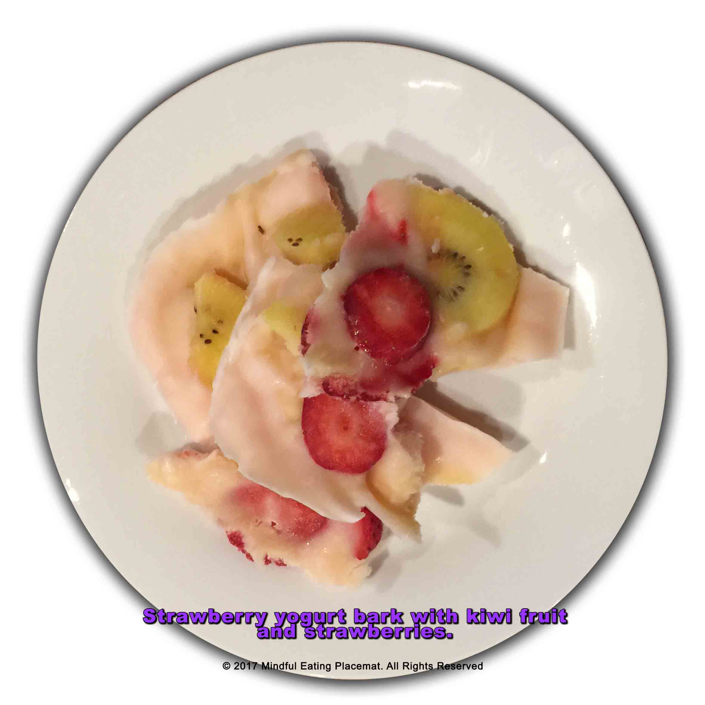 Strawberry yogurt bark with kiwi fruit and strawberries