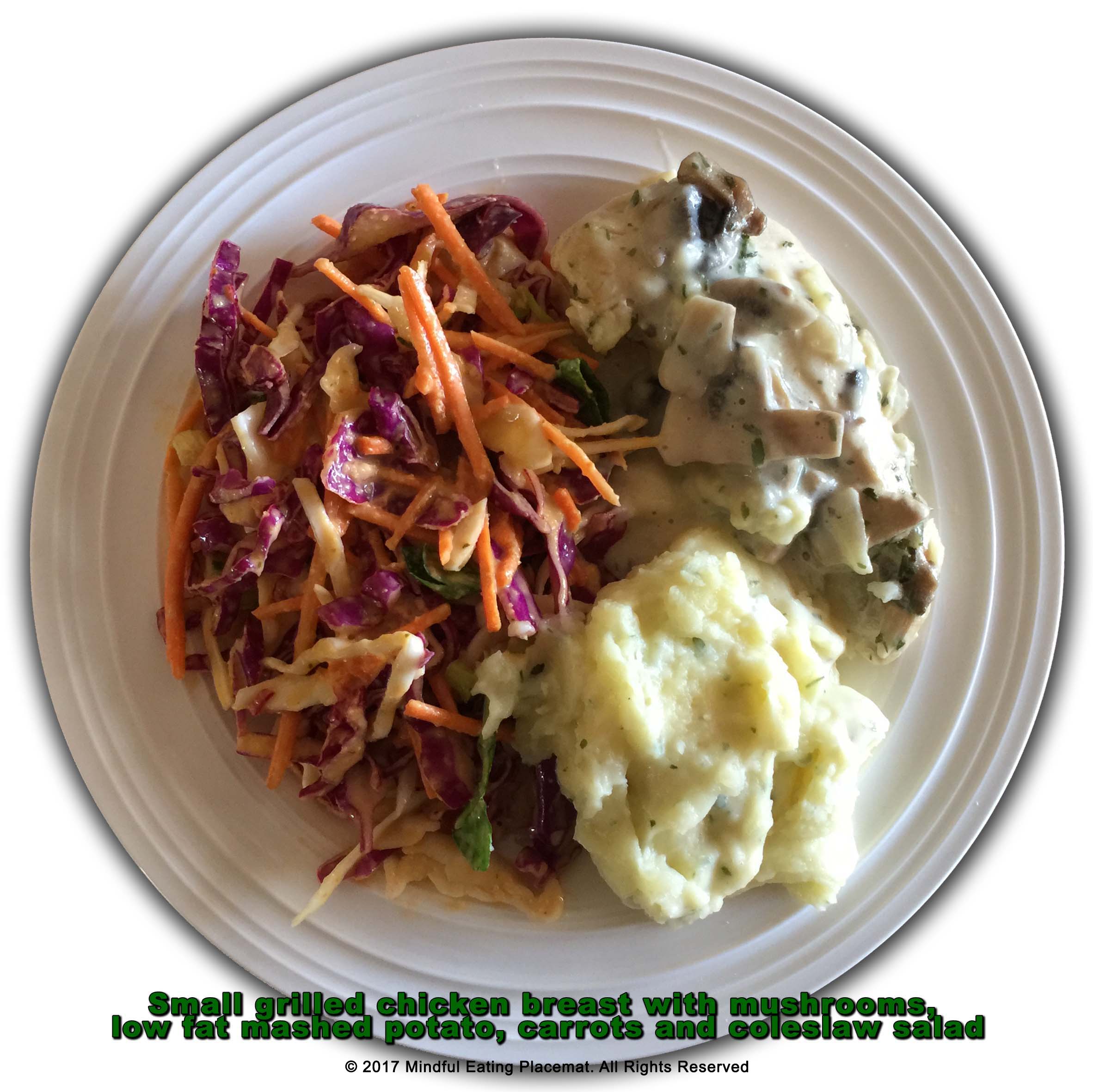 Grilled chicken with mushrooms mash and coleslaw salad
