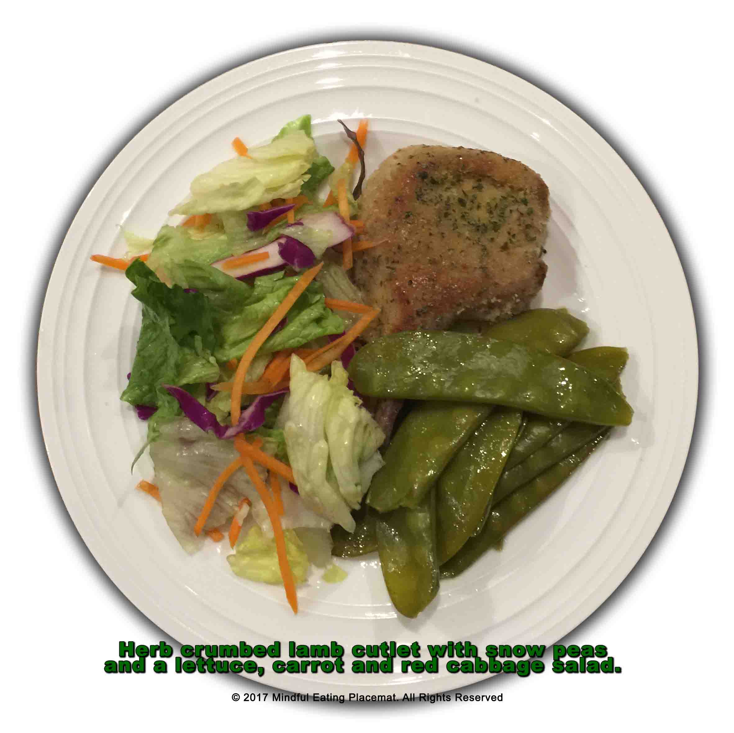 Lamb cutlet with snowpeas and salad