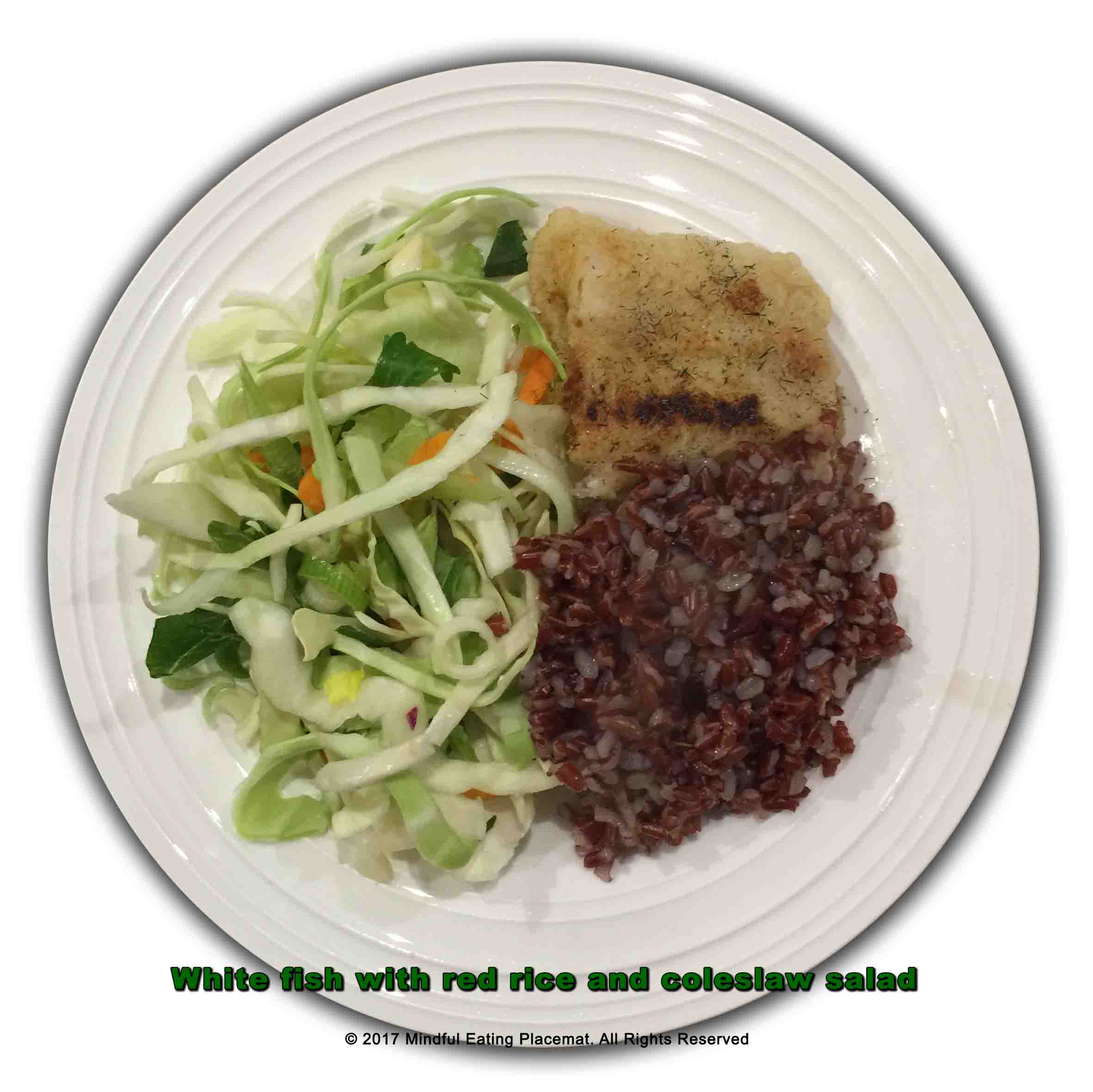 Fish with red rice and coleslaw salad 