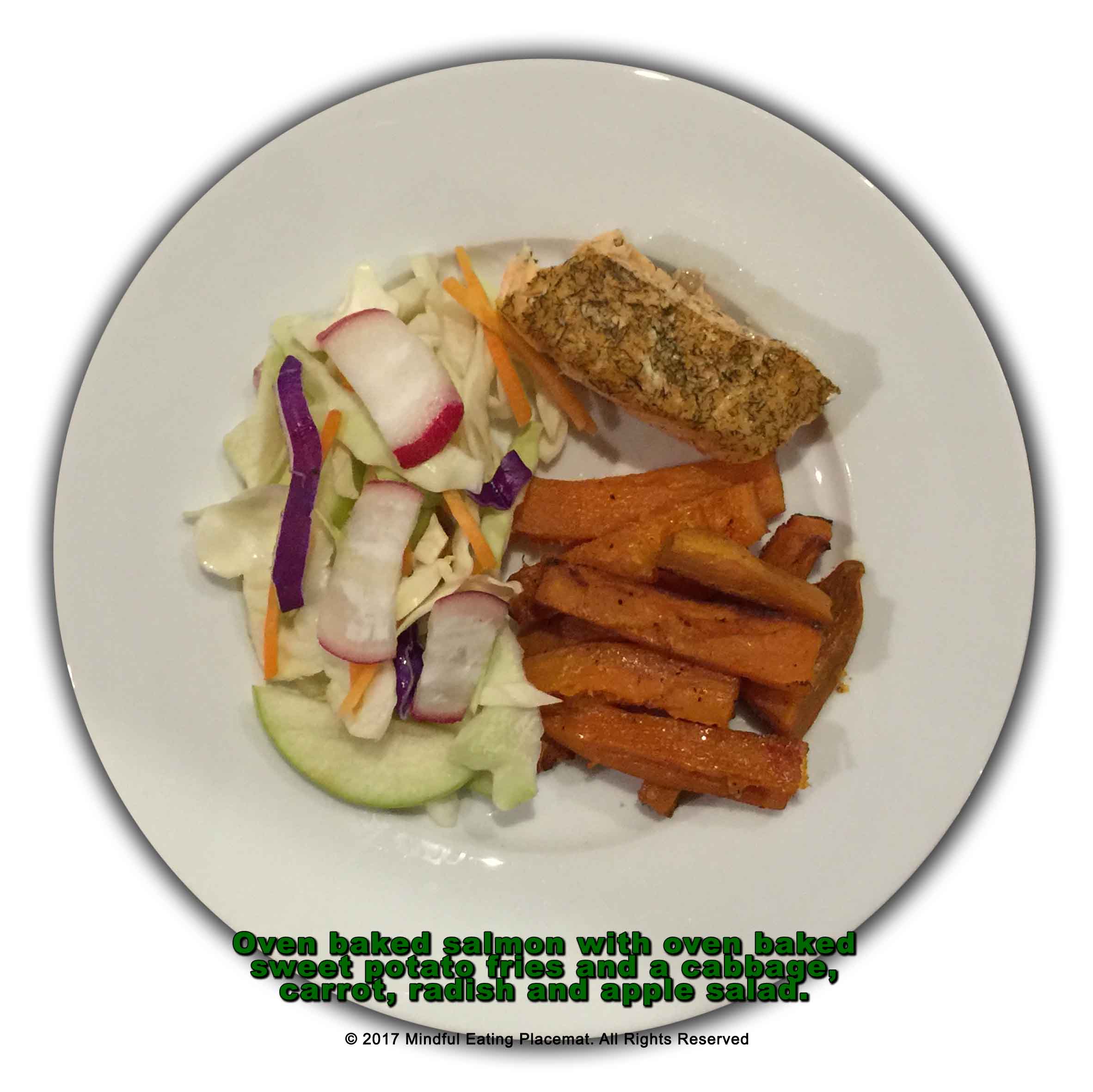 Oven baked salmon with sweet potato fries and salad