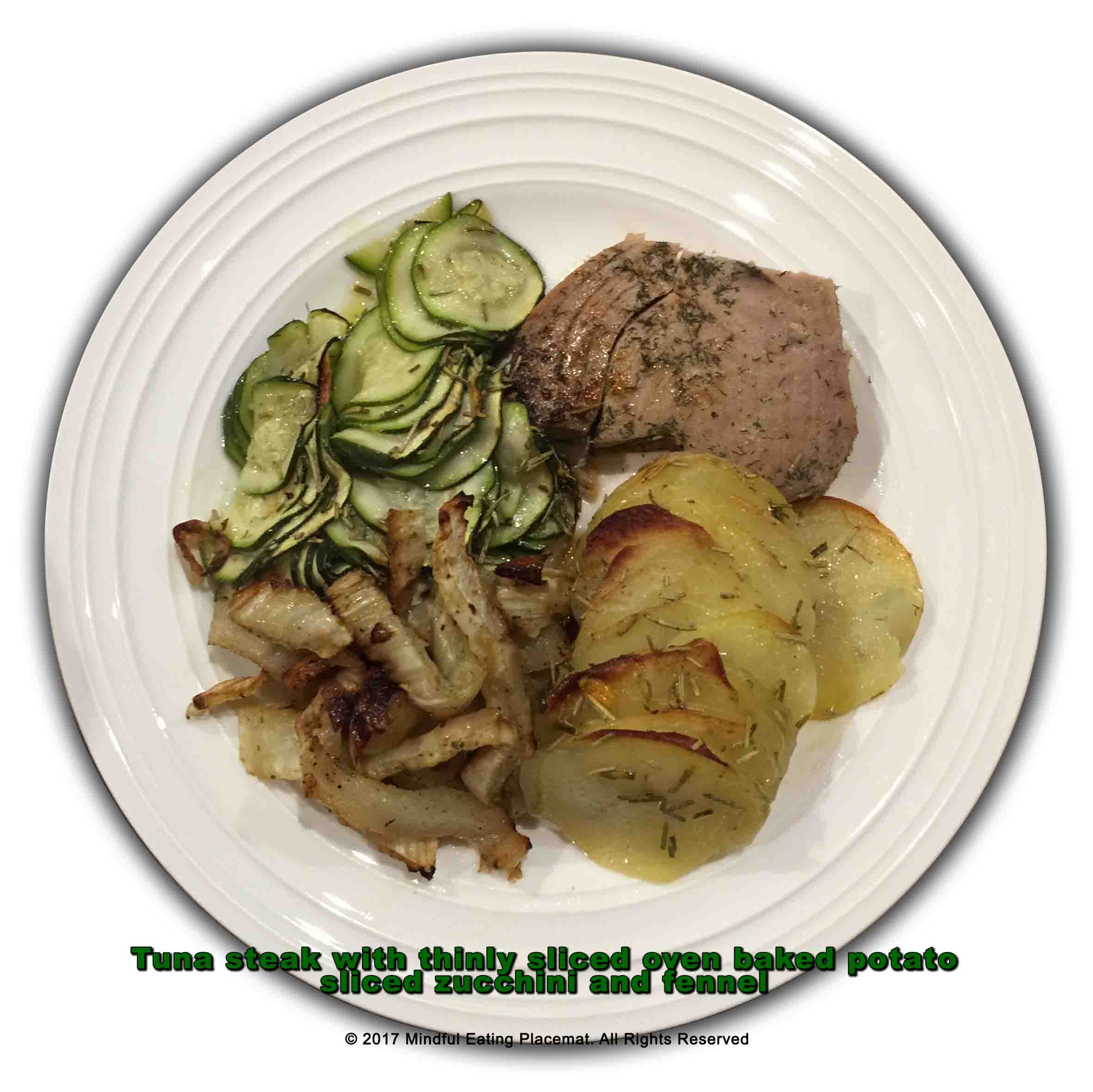 Tuna steak with potato, zucchini and fennel 