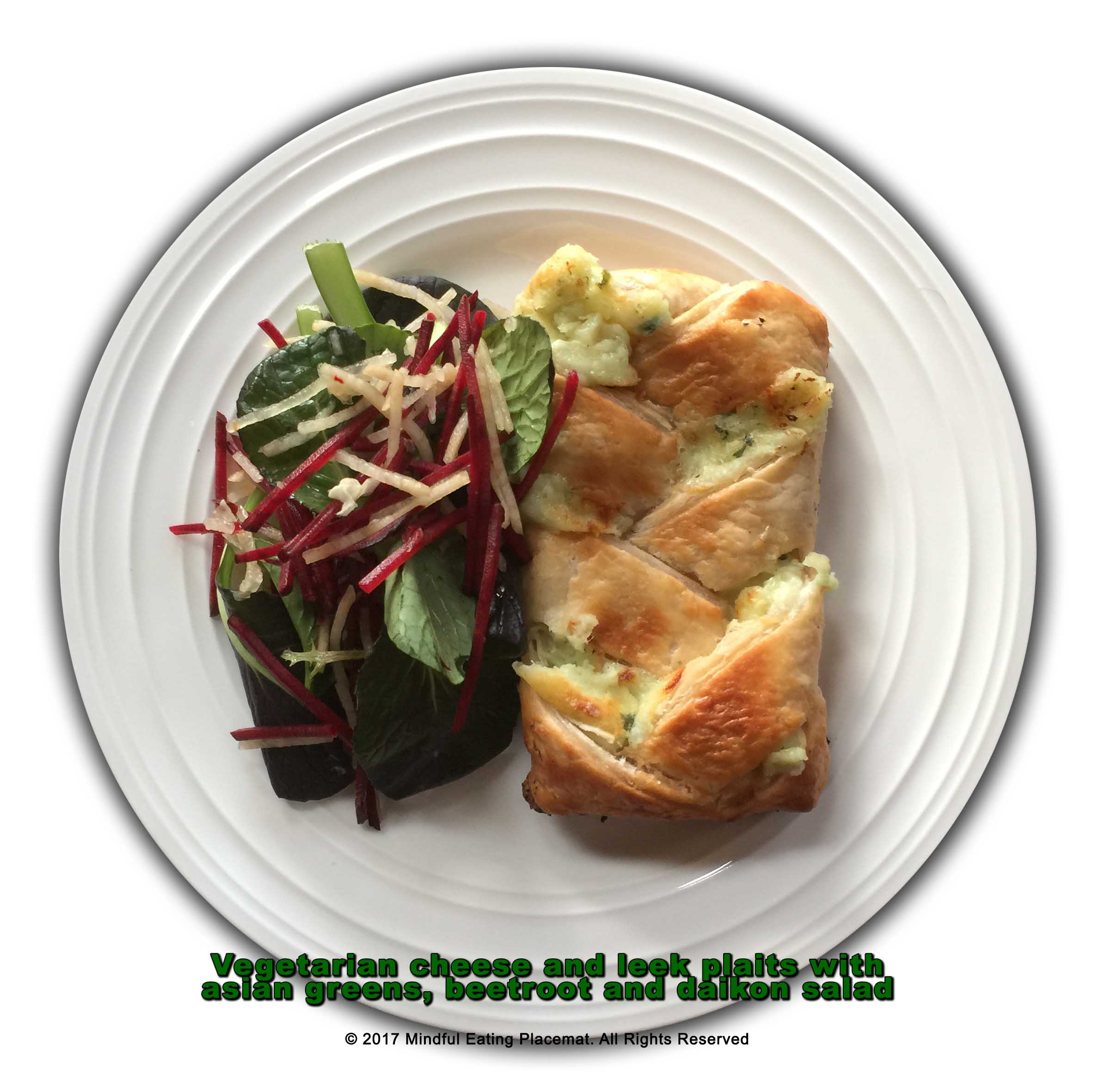 Cheese and leek plait with asian salad