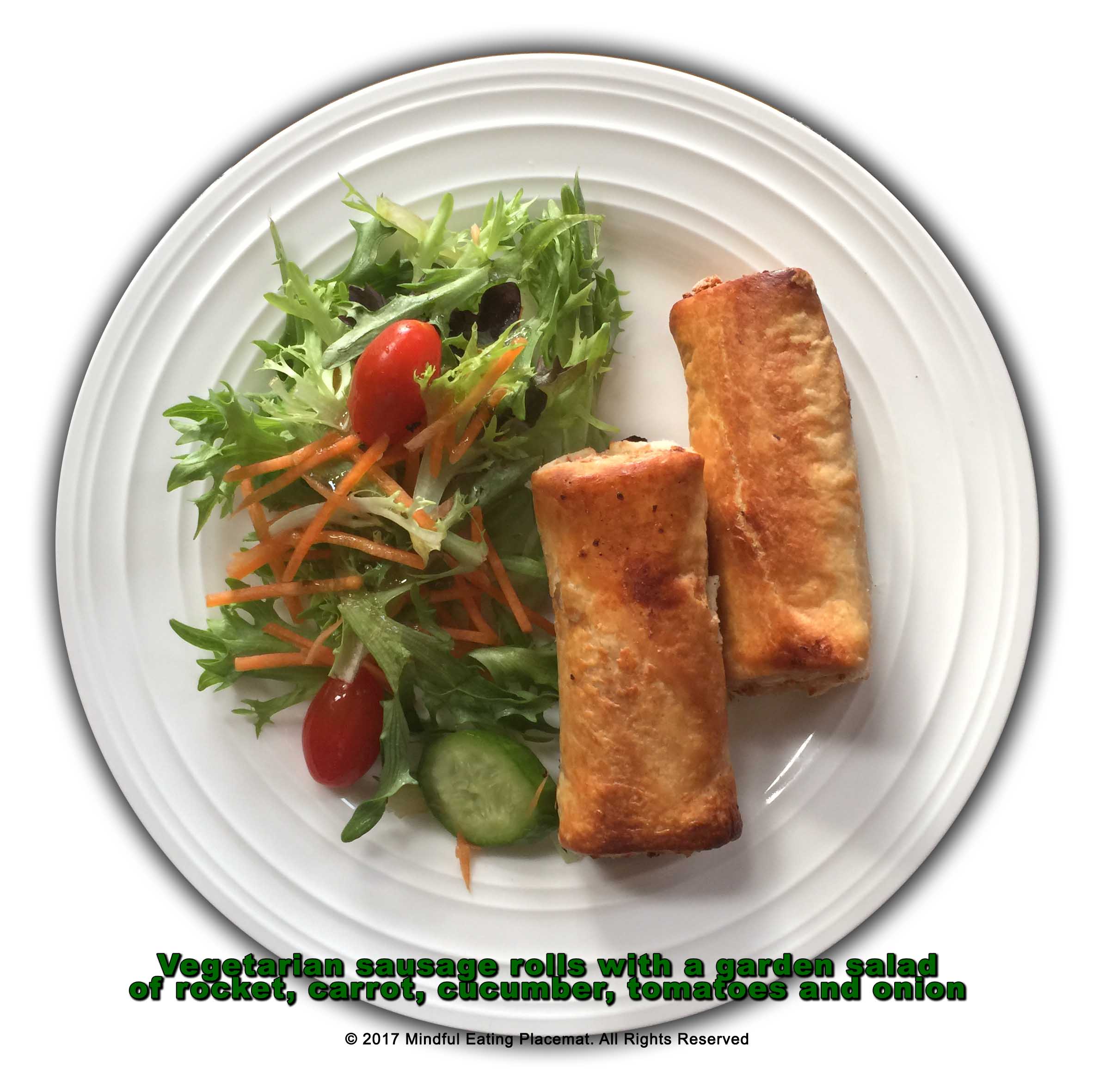 Vegetarian sausage rolls with a green salad