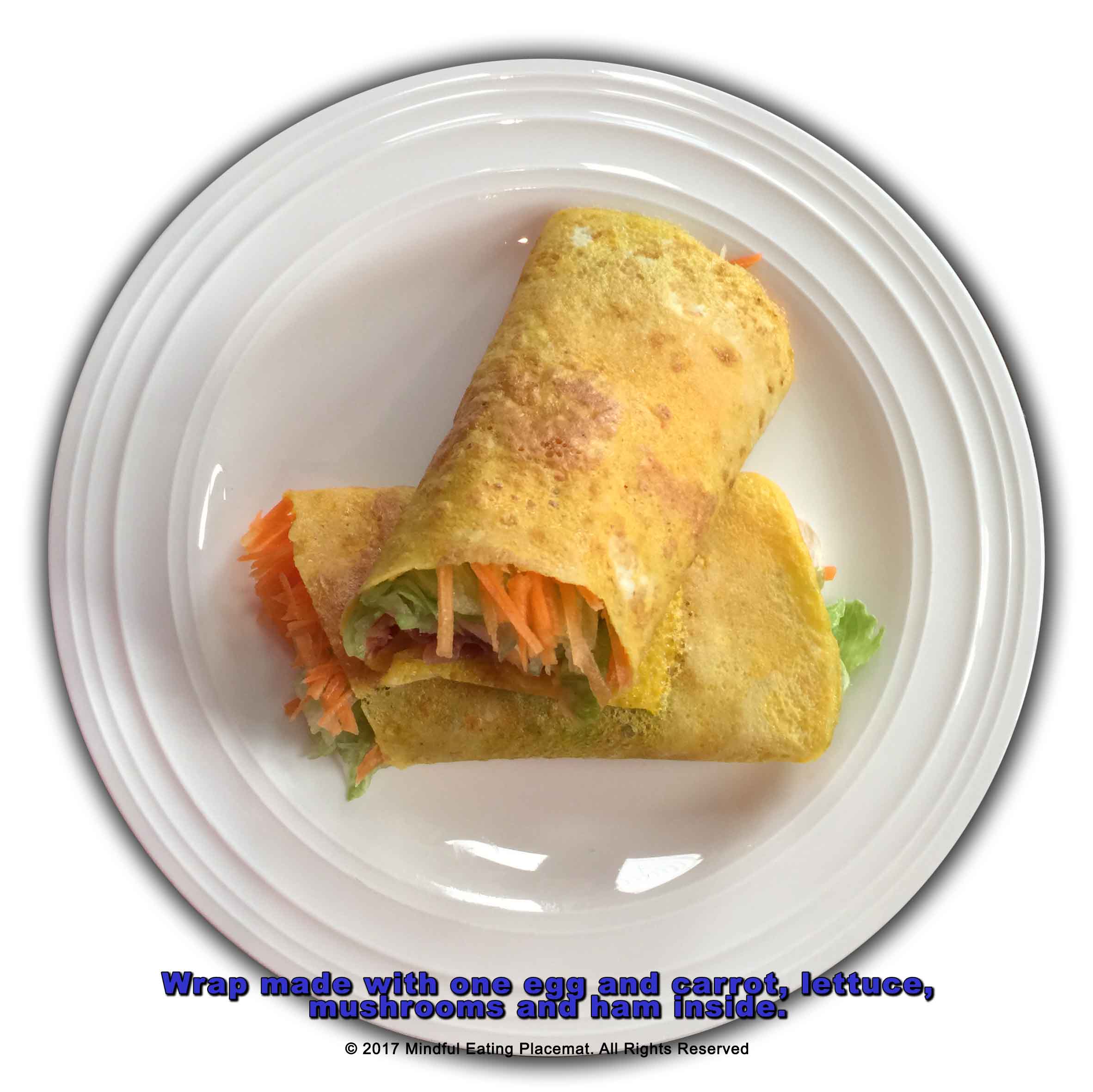 Egg wrap with carrot, ham, lettuce and mushrooms