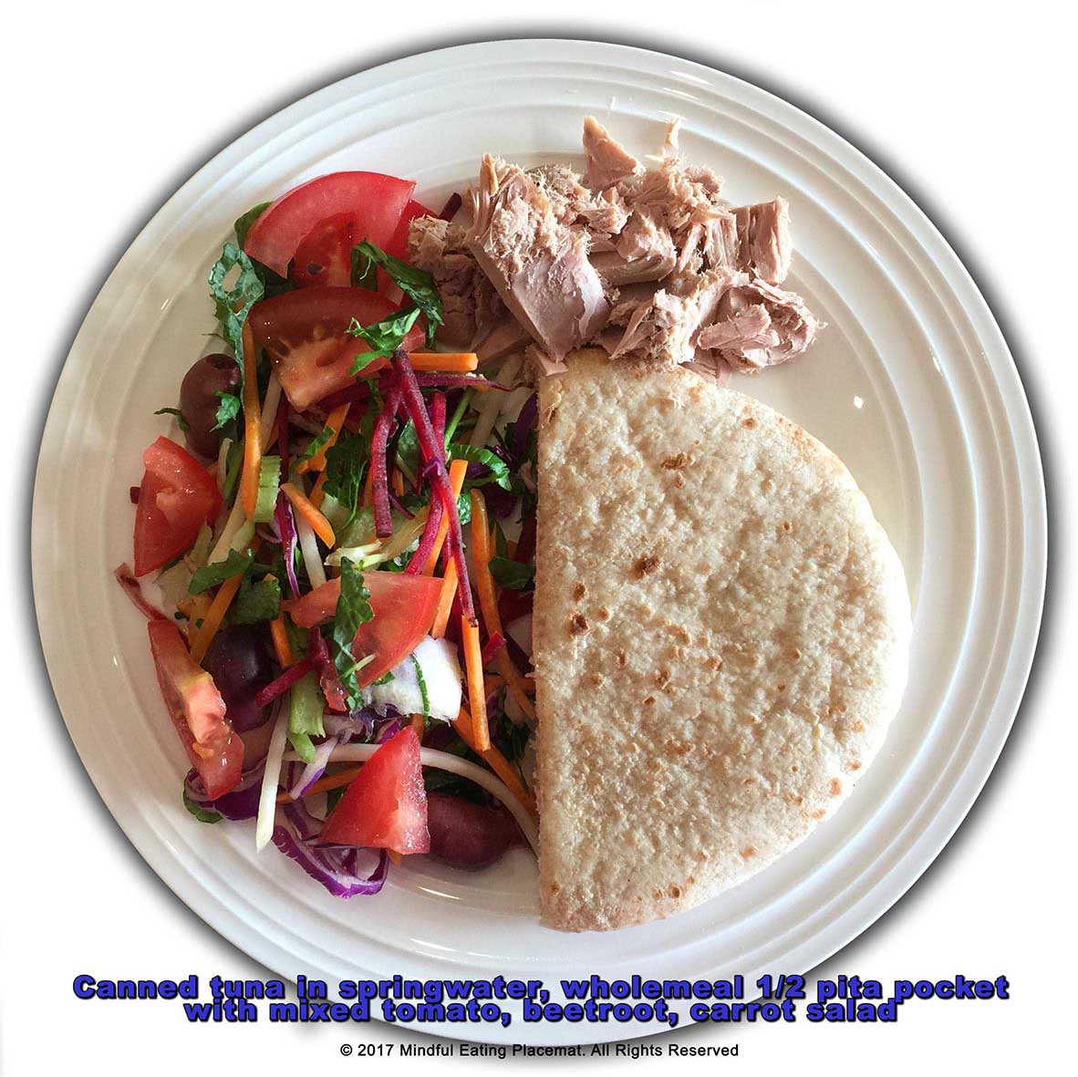 Tuna with half a wholemeal pocket pita with mixed salad